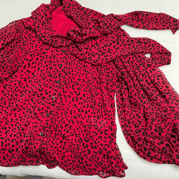 Chico’s Women Blouse Sz 3(16-18) Red/Black Chiffon Balloon Sleeves Holidays - Picture 5 of 10